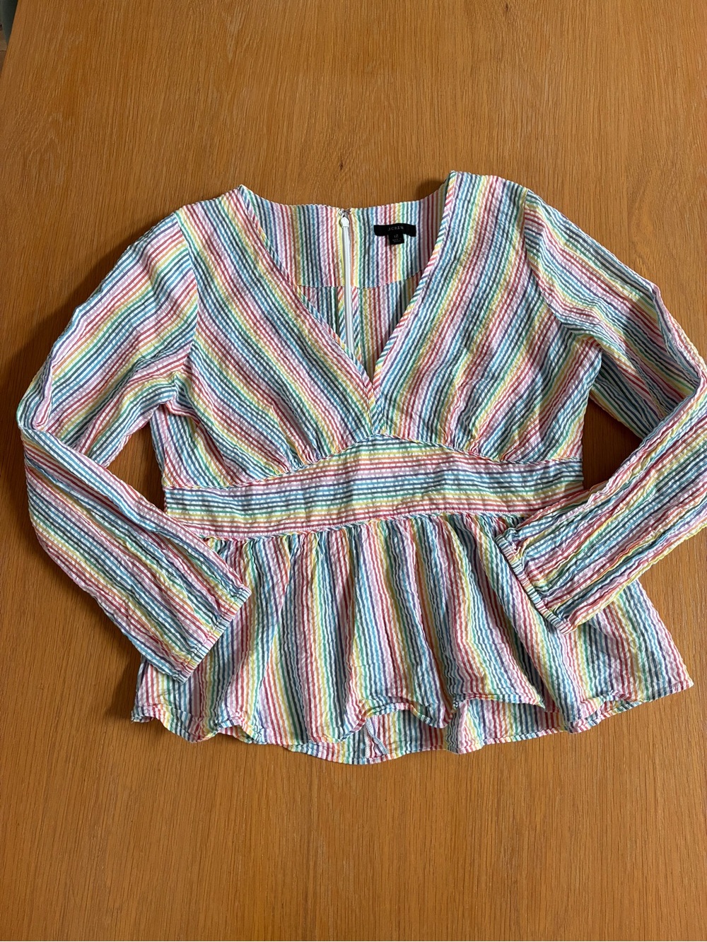 J. Crew-Rainbow-Seersucker-Peplum-V-neck-Stripe-Cotton-Blouse-Vibrant-12
